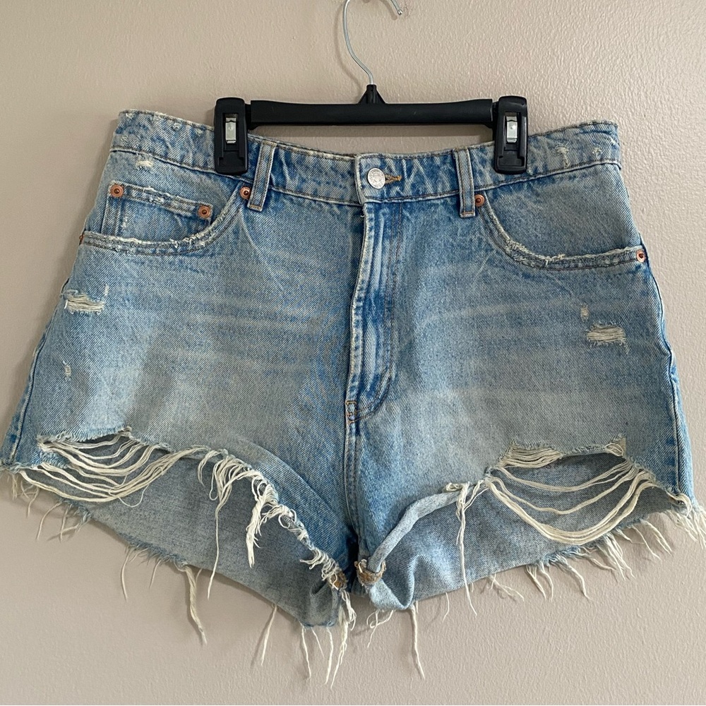 Zara Light Blue Distressed Denim Jean Shorts